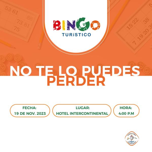 ¿Estás listo para vivir la experiencia del 1er Bingo Turístico de CANATURH?  📌🫶🏻 Este 19 de noviembre te esperamos en las instalaciones del Hotel Intercontinental de Tegucigalpa a las 4:00 pm. ¡Ven con tu familia y amigos para divertirte!  ✅ ¡Te esperamos!