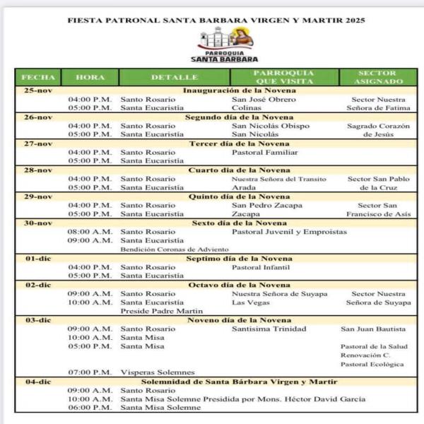 Fiesta Patronal en honor a nuestra Patrona “Santa Bárbara, Virgen y mártir”